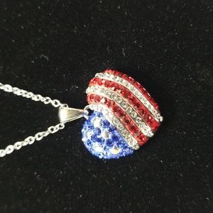 Kohls USA 925 SS Heart Flag Blue Red Pendant Katy Perry Kylie Style Necklace 18"